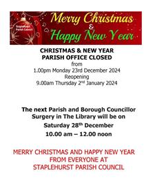 Christmas and New Year Parish Office Closed